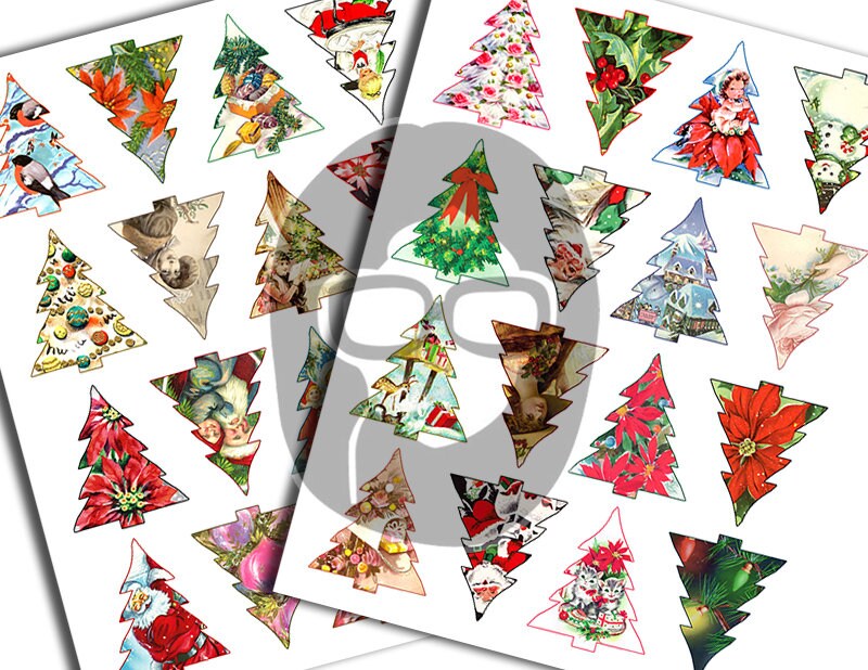 Fussy Cut Christmas Ephemera, Poinsettia Clipart -16pg Digital Download- Red Holly Berries, Paper Crafting Ephemera, Collage Sheets, Vintage