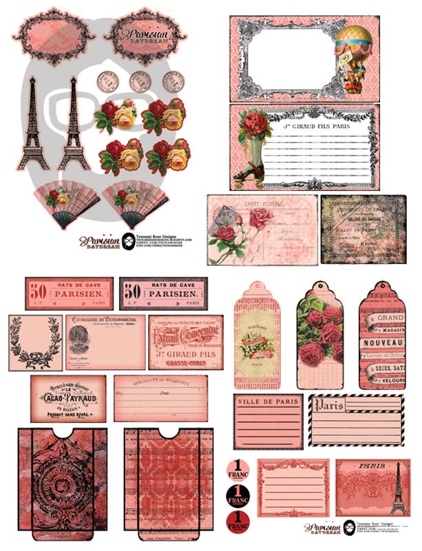 French Junk Journal Kit Paper Pack – Parisian Daydream - 16 Journaling Pages - journaling kit, art journal kit junk paper pack, ephemera set