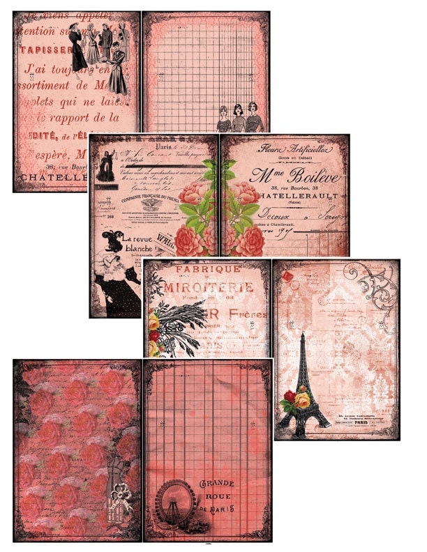 French Junk Journal Kit Paper Pack – Parisian Daydream - 16 Journaling Pages - journaling kit, art journal kit junk paper pack, ephemera set