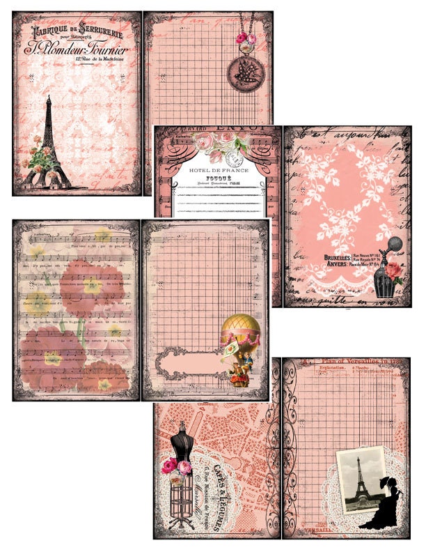 French Junk Journal Kit Paper Pack – Parisian Daydream - 16 Journaling Pages - journaling kit, art journal kit junk paper pack, ephemera set