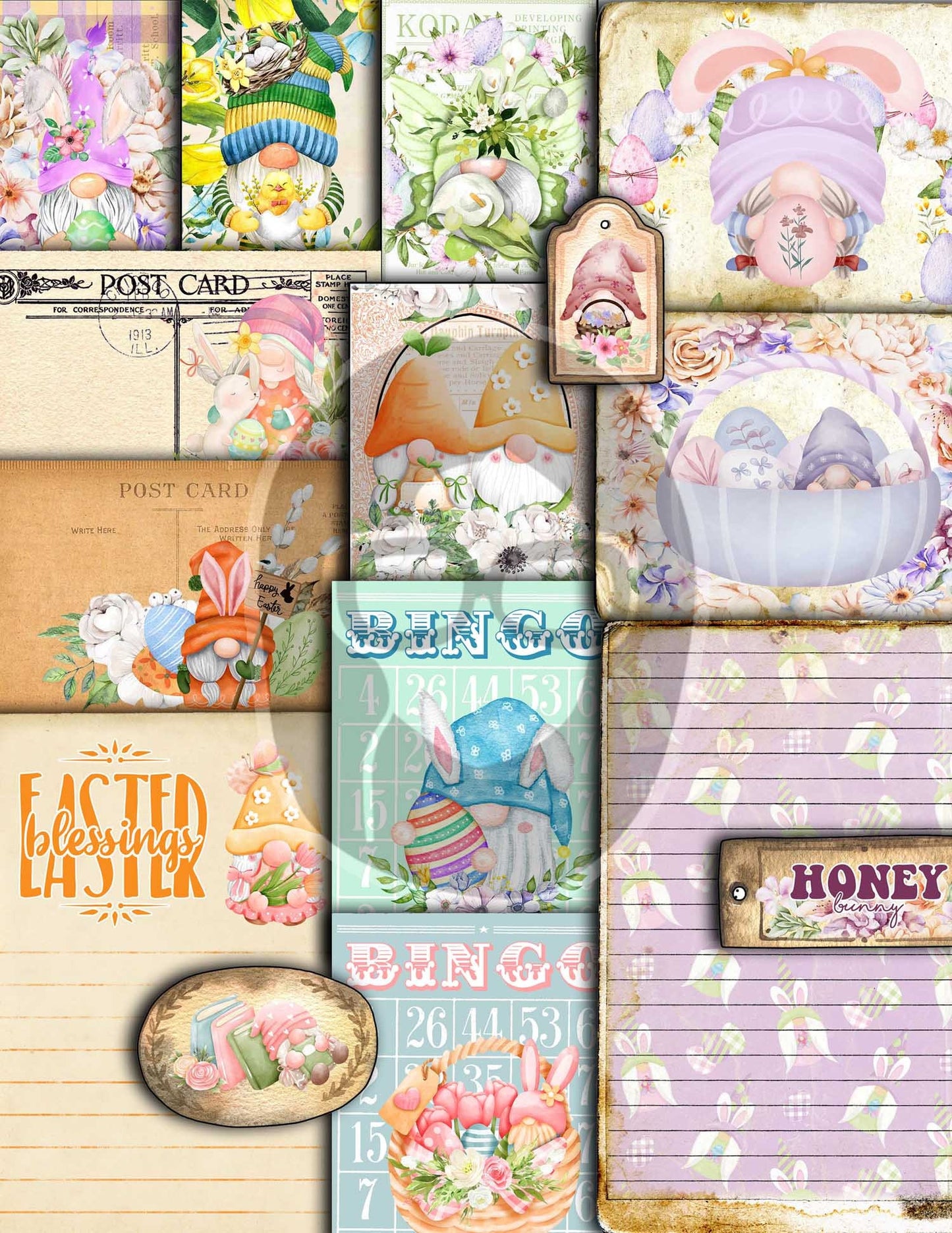 Gnome Printable Journal Kit, Easter Ephemera -40pg Digital Download- Spring Gnomes, Easter Gnome, Easter gnome Scrapbook Embellishment