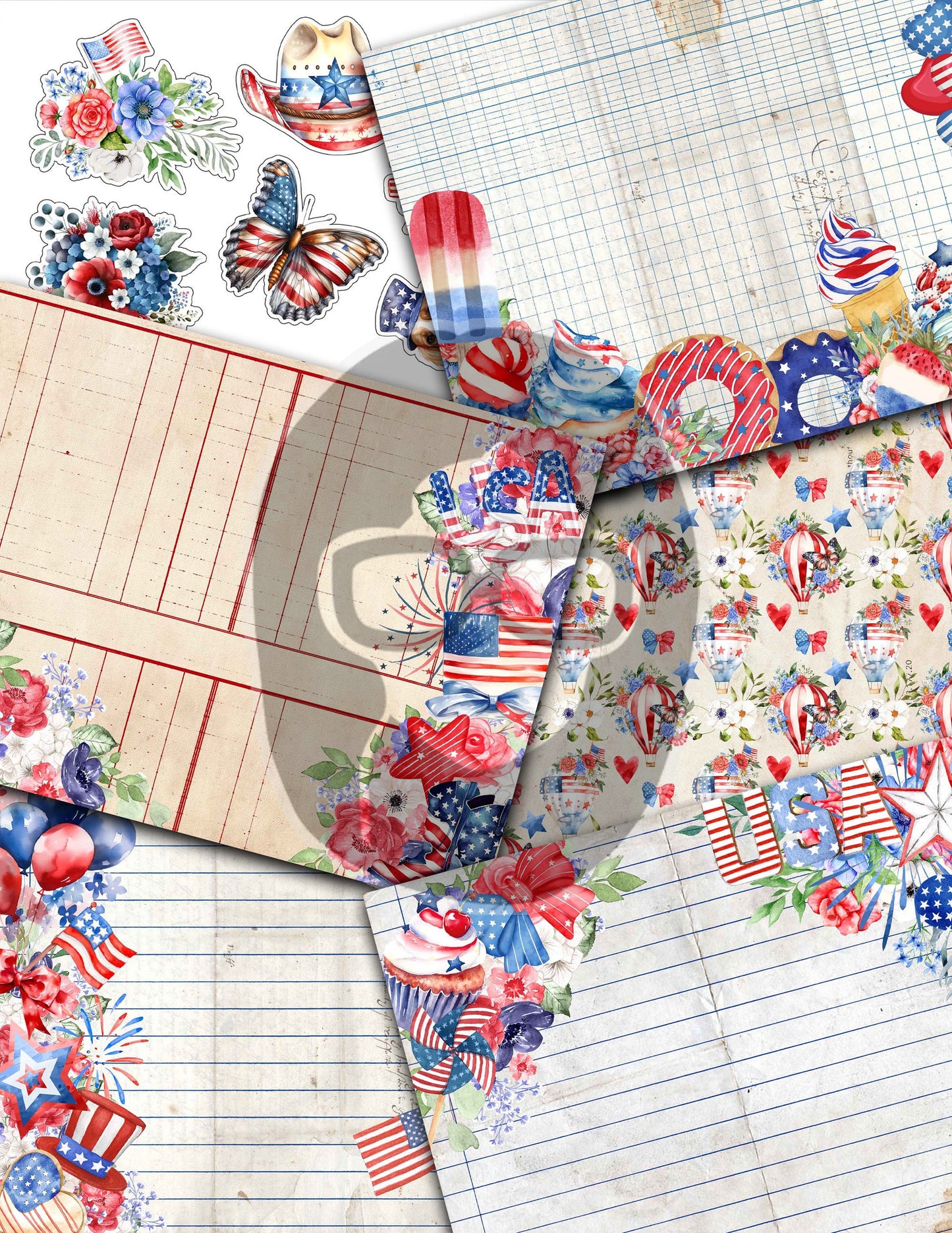 America Junk Journal, 4th of July Printable -40pg Digital Download- Independence Day Digital Paper, Patriotic Ephemera Kit, Stars & Stripes