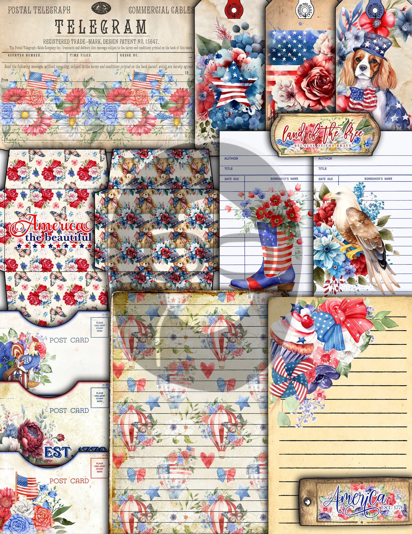 America Junk Journal, 4th of July Printable -40pg Digital Download- Independence Day Digital Paper, Patriotic Ephemera Kit, Stars & Stripes