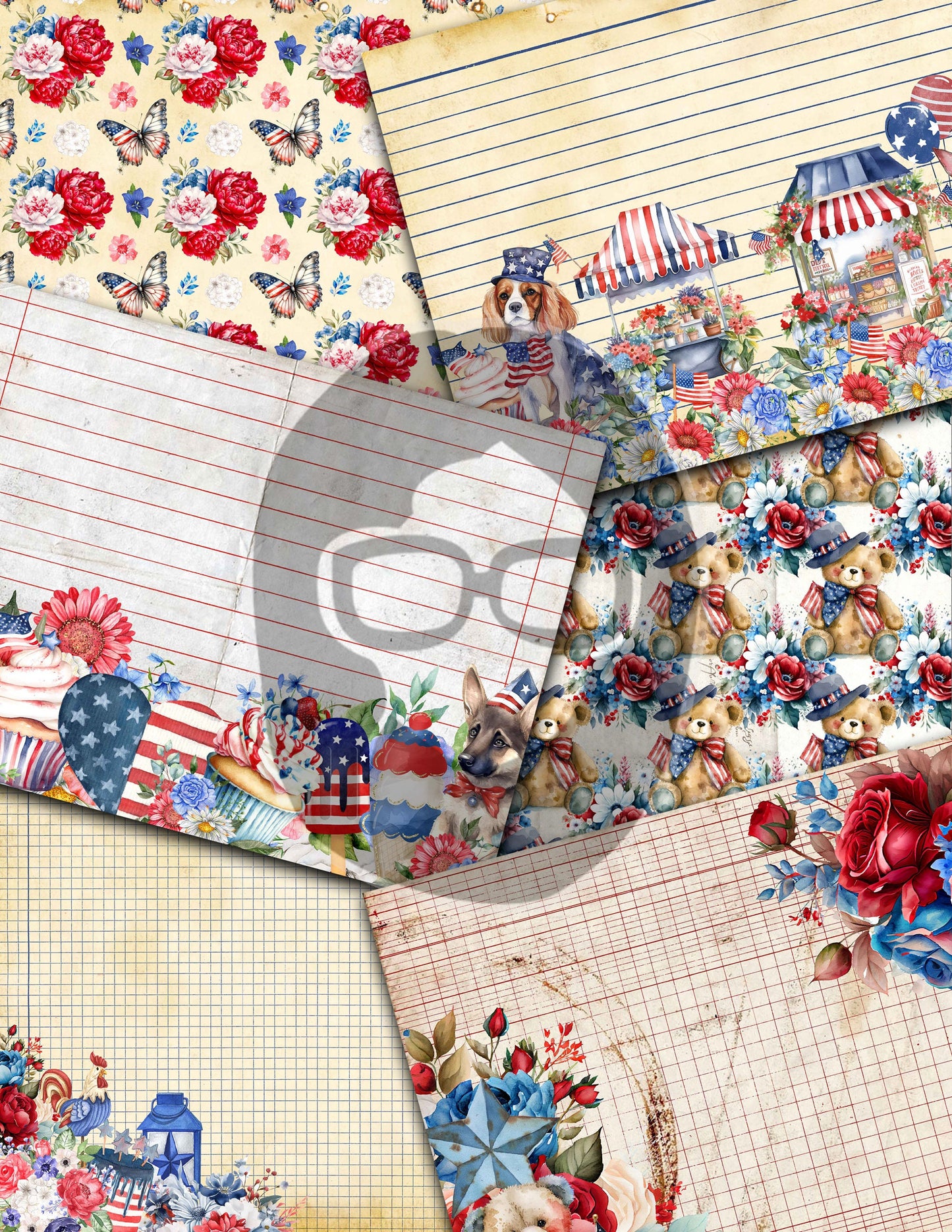 America Junk Journal, 4th of July Printable -40pg Digital Download- Independence Day Digital Paper, Patriotic Ephemera Kit, Stars & Stripes