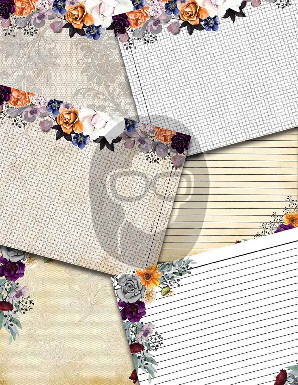 Halloween Digital Paper, Junk Journal Printable-36pg Instant Download- Witch Journal, Autumn Flowers, Lined Journal Pages, Gothic Lace Paper