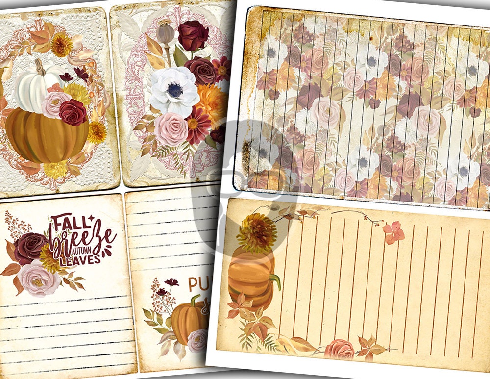 Fall Digital Paper, Autumn Journal Kit-26pg Digital Download- Thanksgiving Pumpkin, Fall Harvest, Pumpkin Journal Pages, Fall Journaling Kit