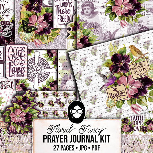 Bible Journaling Kit, Christian Printables -27Pg Digital Download- Devotional for Women, Faith Junk Journal Kit, Religious Ephemera, Purple