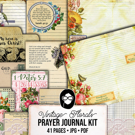 Bible Journaling Printables, Bible Study Journal Bundle -41pg Digital Download- Prayer Note Cards, Christian Verses, Devotional for Women