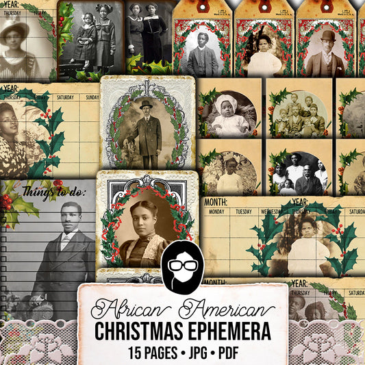 African American Ephemera, Vintage Retro Christmas -15pg Digital Download- Christmas junk journal kit, black history ephemera, journal cards