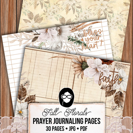 Fall Bible Journal Pages, Prayer Journal For Women -28pg Digital Download-  Prayer Quotes, Christian Verses, Lined Journaling Pages, Autumn