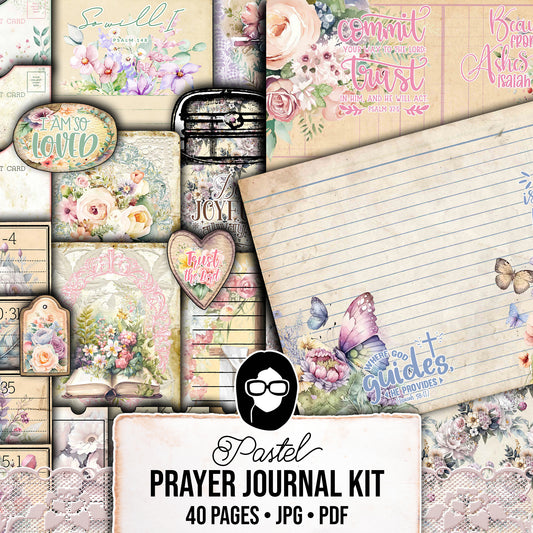 Faith Junk Journal Kit, Scripture Ephemera, Pastel Digital Papers-40pg Digital Download- Religious Cards, Prayer Quotes, Bible Verse Cards