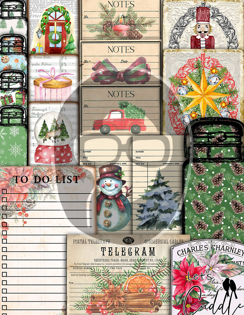 Christmas Printables, Junk Journal Kit -40pg Digital Download- Junk Journal DIY, Pockets, Envelopes, Labels, Tags, Cards, Red, Lined Pages