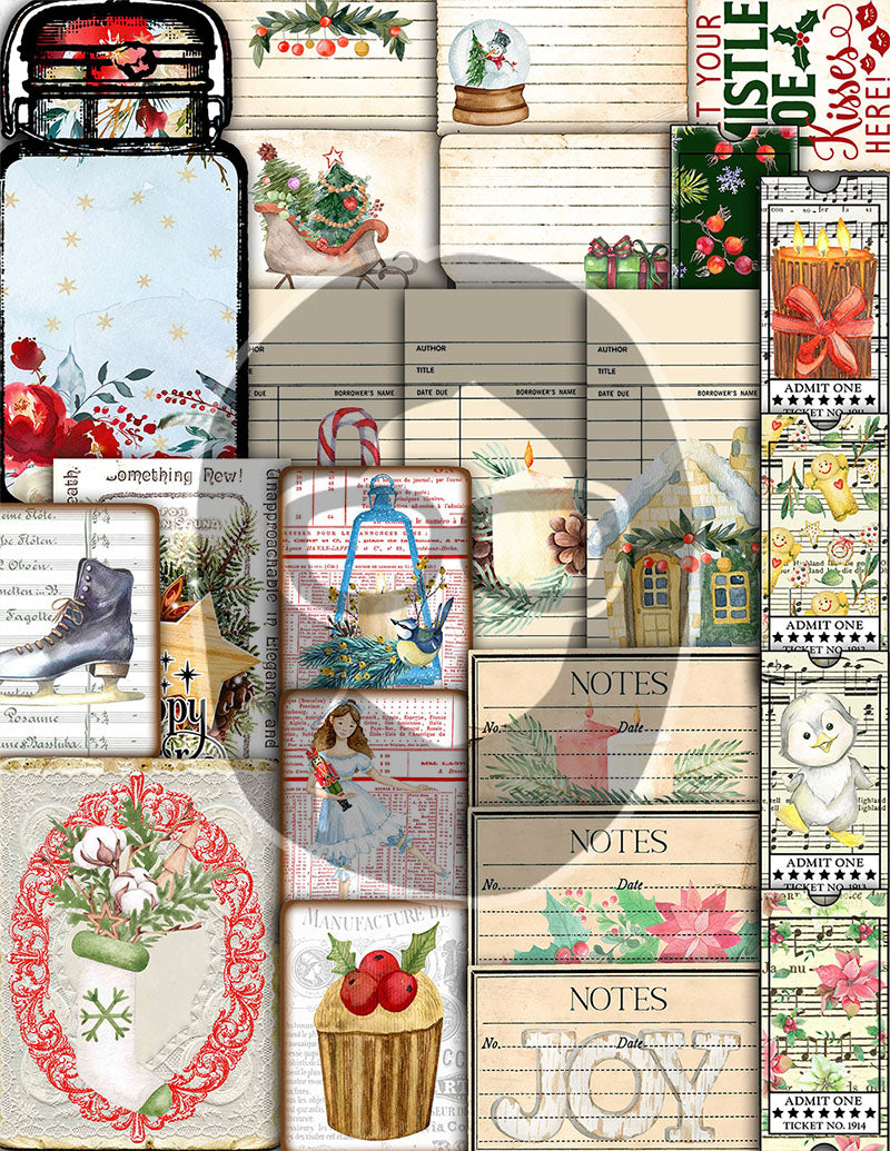Christmas Printables, Junk Journal Kit -40pg Digital Download- Junk Journal DIY, Pockets, Envelopes, Labels, Tags, Cards, Red, Lined Pages