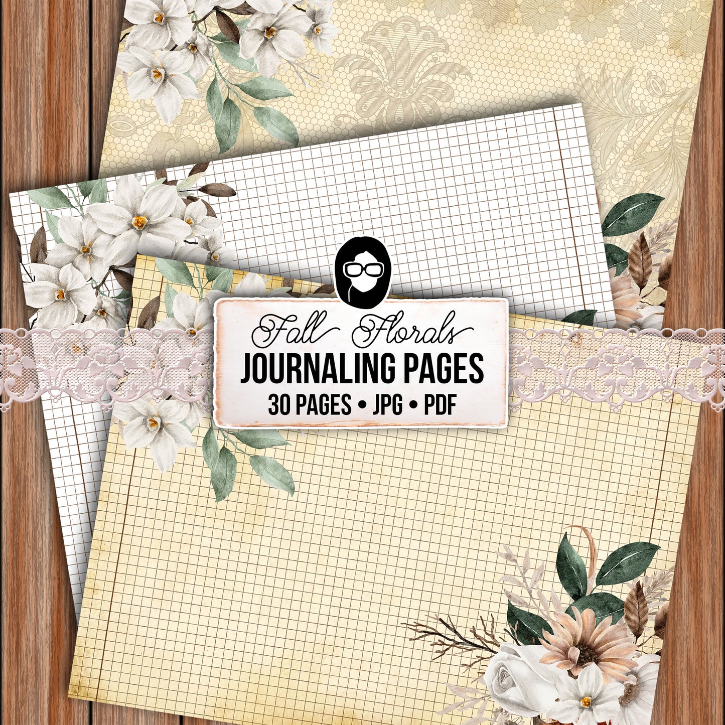 Fall Digital Paper, Autumn Journal Printables -30pg Digital Download- Fall Flowers, Lined Journal Pages, Fall Pattern Paper, Scrapbook Paper