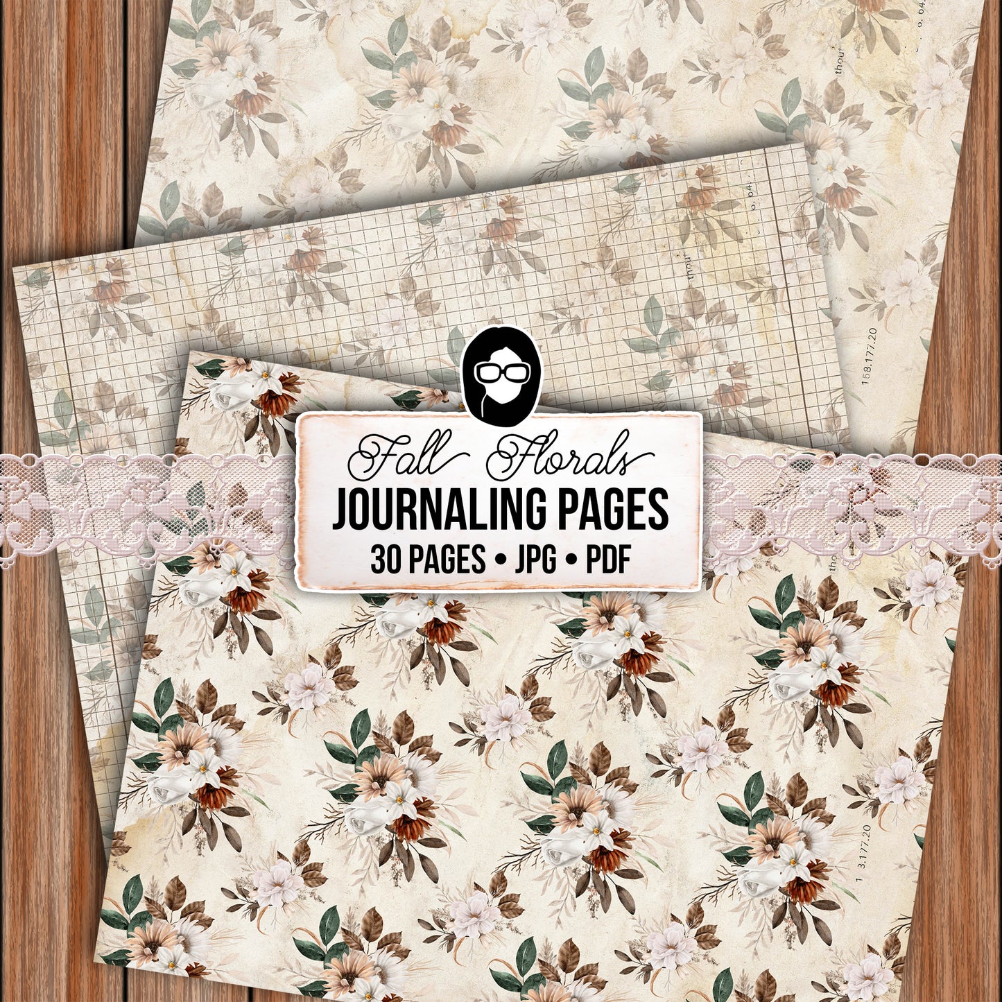 Fall Digital Paper, Autumn Journal Printables -30pg Digital Download- Fall Flowers, Lined Journal Pages, Fall Pattern Paper, Scrapbook Paper