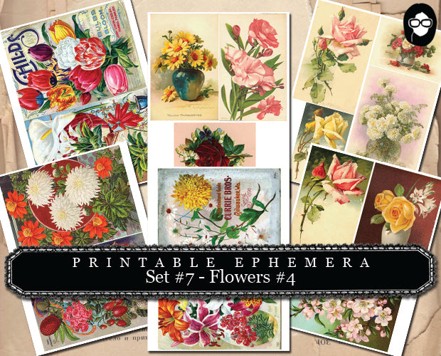 Roses Clipart Floral - Printable Ephemera - Set #7 Flowers #4 - 30 Page Instant Download - ephemera pack, ephemera kit, junk journal kit