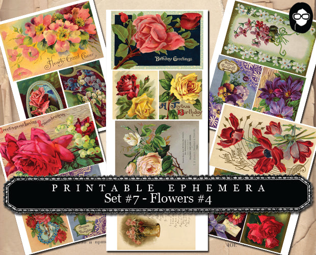 Roses Clipart Floral - Printable Ephemera - Set #7 Flowers #4 - 30 Page Instant Download - ephemera pack, ephemera kit, junk journal kit