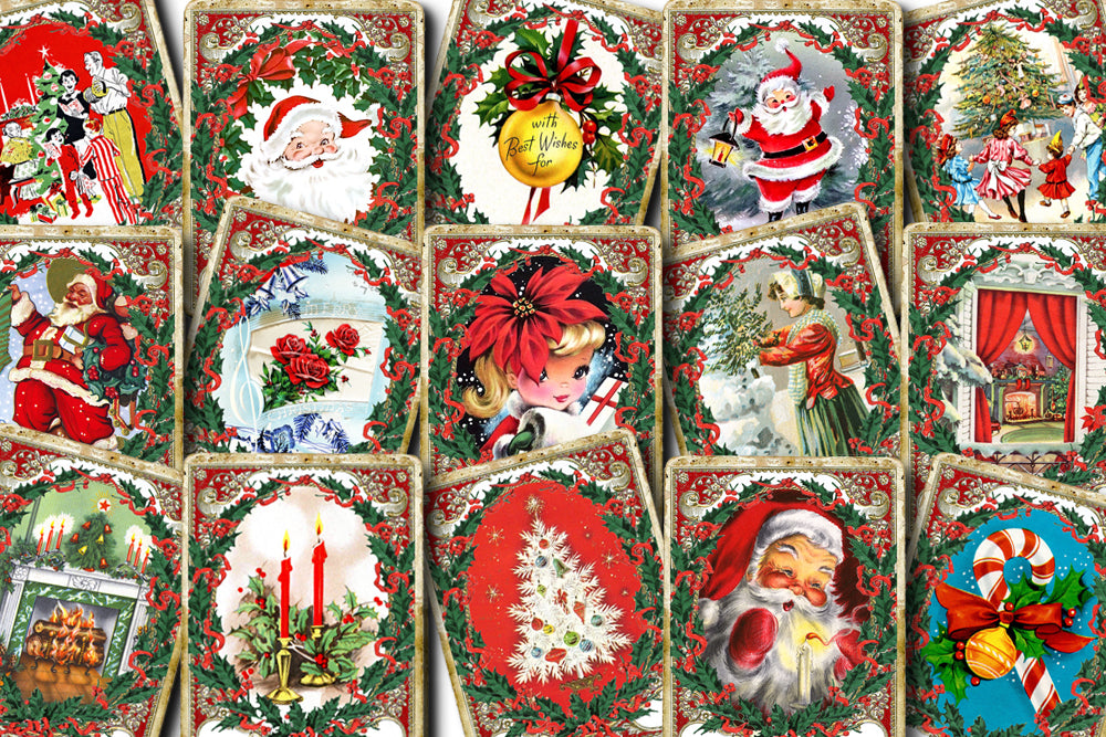 Retro Christmas Ephemera Kit -BE10S4- 4 Pg Instant Download - December Daily Santa Printable Holiday Xmas Junk Journal Ephemera Digital Set