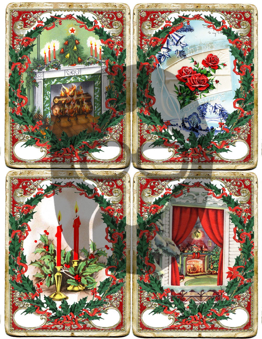 Retro Christmas Ephemera Kit -BE10S4- 4 Pg Instant Download - December Daily Santa Printable Holiday Xmas Junk Journal Ephemera Digital Set