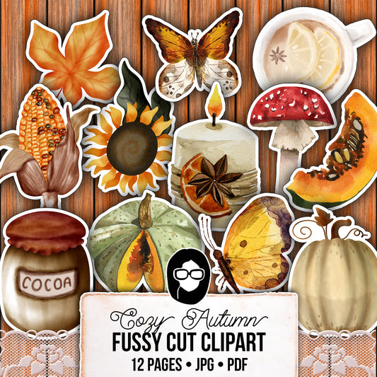 Autumn clipart, Fall Fussy Cut Images -12pg Digital Download- Fall Junk Journaling, Autumn Journal Printables, Fussy Cut Ephemera,Watercolor