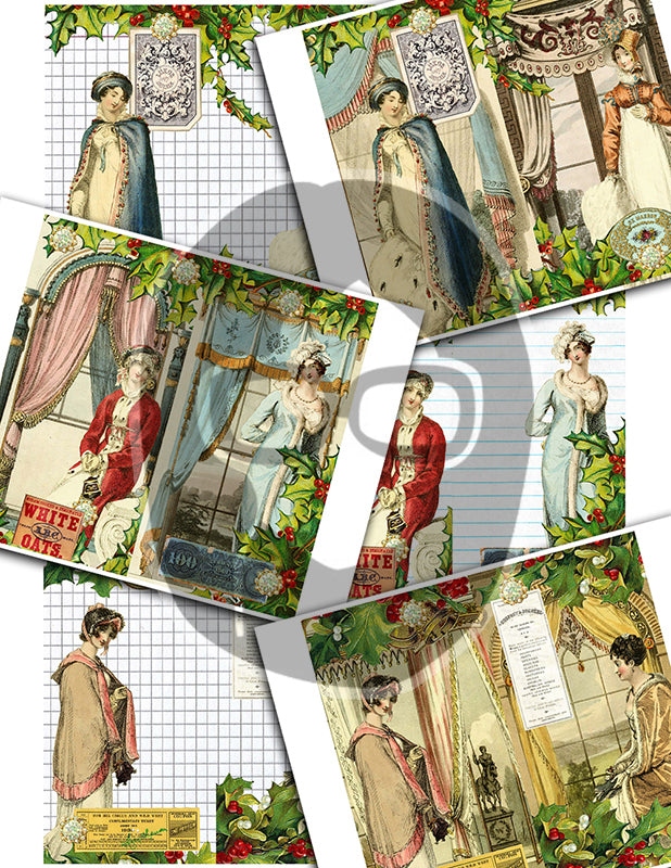 Jane Austen, Junk Journal Kit -38pg Digital Download- Vintage Christmas Journal, Pride & Prejudice, Regency Era Dress, Sense and Sensibility