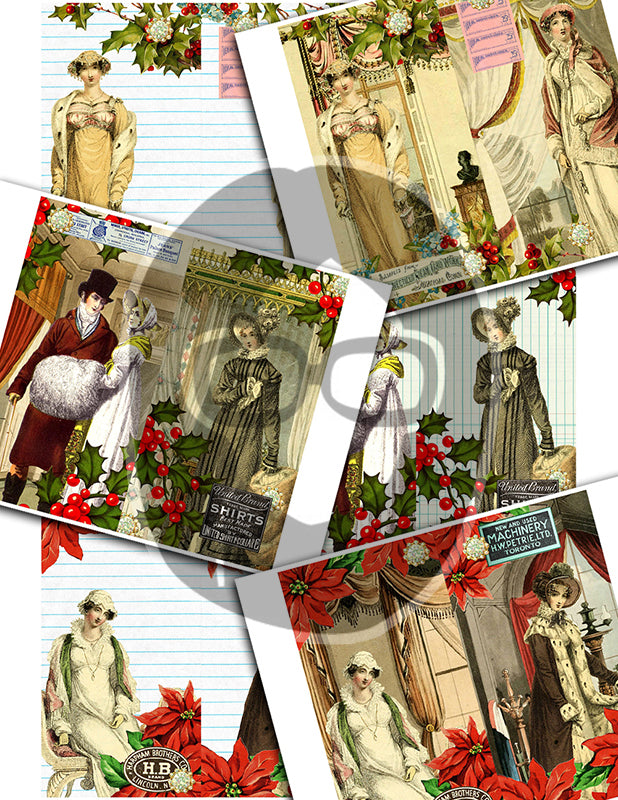 Jane Austen, Junk Journal Kit -38pg Digital Download- Vintage Christmas Journal, Pride & Prejudice, Regency Era Dress, Sense and Sensibility