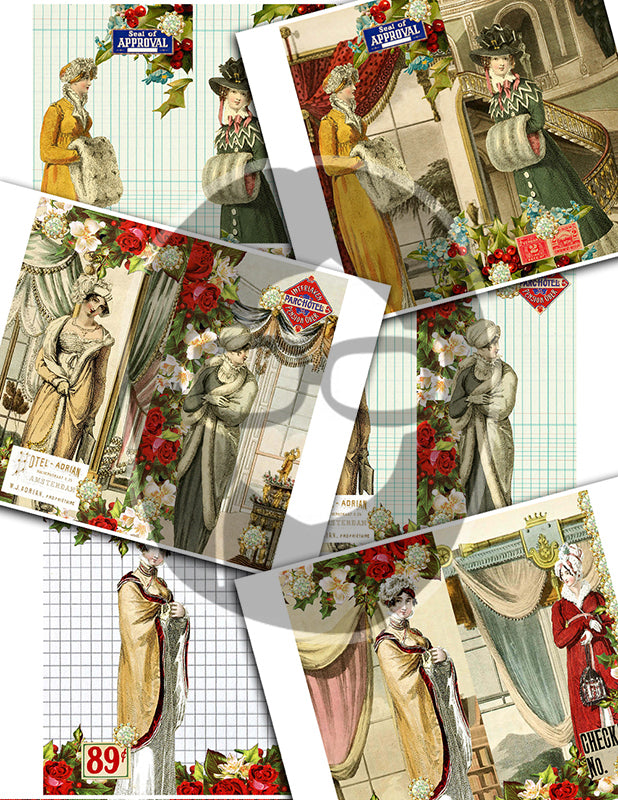 Jane Austen, Junk Journal Kit -38pg Digital Download- Vintage Christmas Journal, Pride & Prejudice, Regency Era Dress, Sense and Sensibility