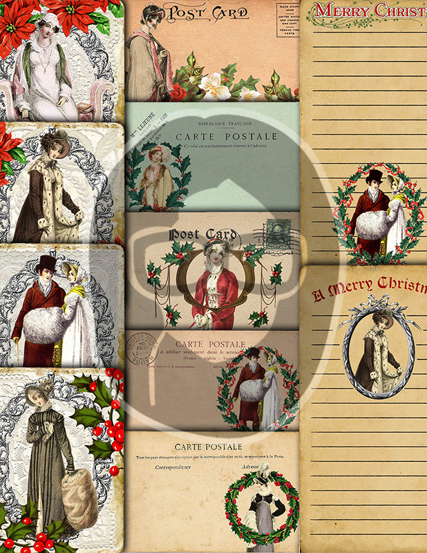 Jane Austen, Junk Journal Kit -38pg Digital Download- Vintage Christmas Journal, Pride & Prejudice, Regency Era Dress, Sense and Sensibility