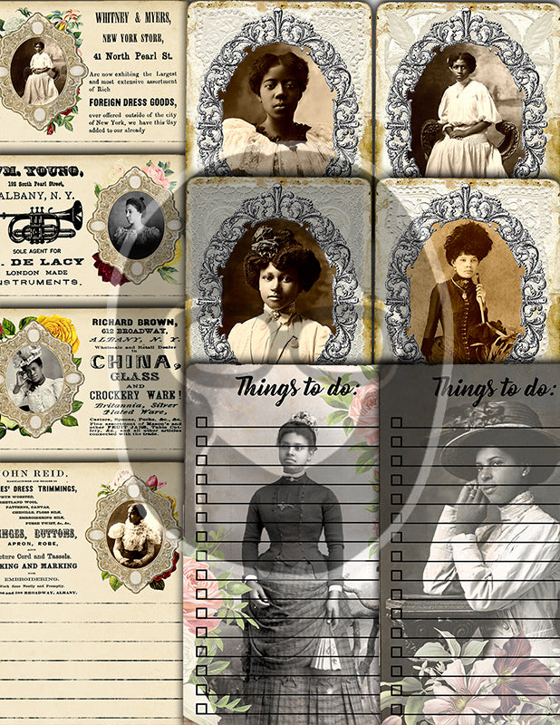 African American Ephemera, Printable Journal Cards -38pg Digital Download- Junk Journal Kit, Black History Ephemera, Vintage Women Ephemera