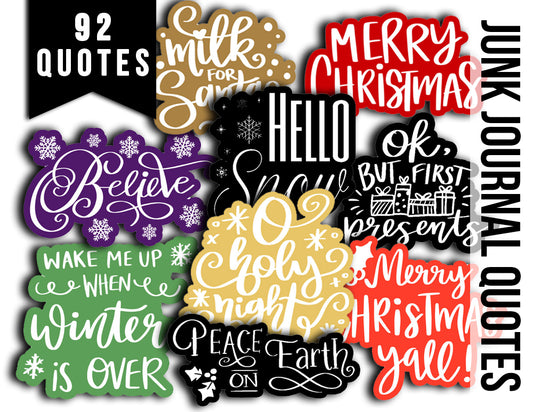 Christmas Quotes, Fussy Cut Words -4pg Digital Download- Christmas sayings, Journaling quotes, Santa Quotes, Scrapbook titles, Ink Saver
