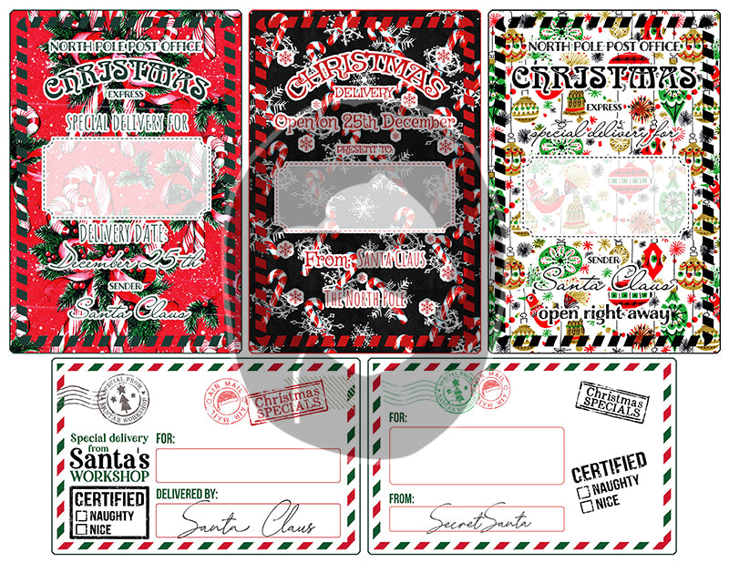 Santa Naughty List, Retro Christmas -8pg Digital Download- Junk Journal Cards, Printable Notecards, Old Fashioned Christmas, Ephemera Pack