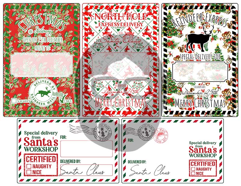 Santa Naughty List, Retro Christmas -8pg Digital Download- Junk Journal Cards, Printable Notecards, Old Fashioned Christmas, Ephemera Pack
