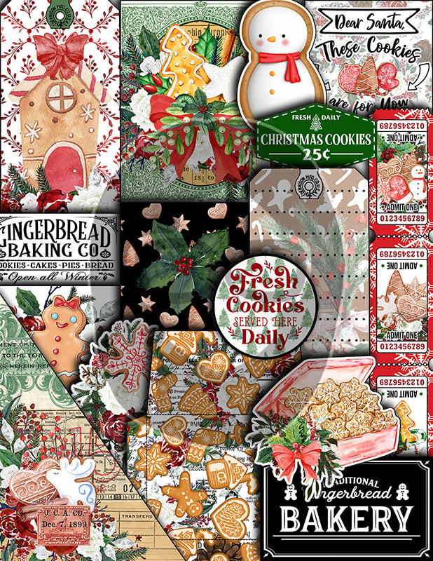 Christmas Printables, Ephemera Fussy Cuts -7pg Digital Download- Junk Journal DIY Kit, Pockets, Envelopes, Labels, Tags, Cards, Titles, Red