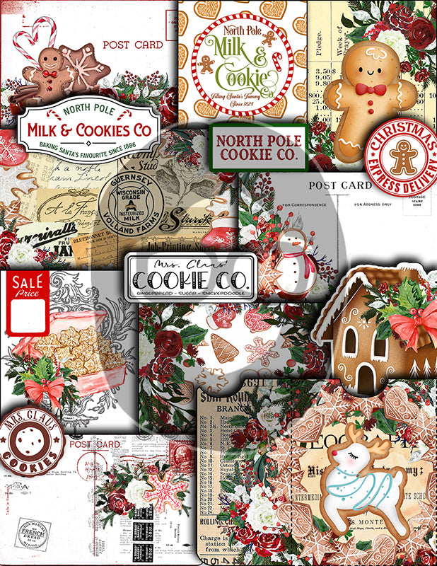 Christmas Printables, Ephemera Fussy Cuts -7pg Digital Download- Junk Journal DIY Kit, Pockets, Envelopes, Labels, Tags, Cards, Titles, Red