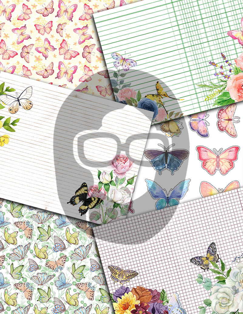 Butterfly Junk Journal Kit, Printable Journal Bundle -40pg Digital Download- Butterflies Digital Paper,Journaling Ephemera,Butterfly Clipart