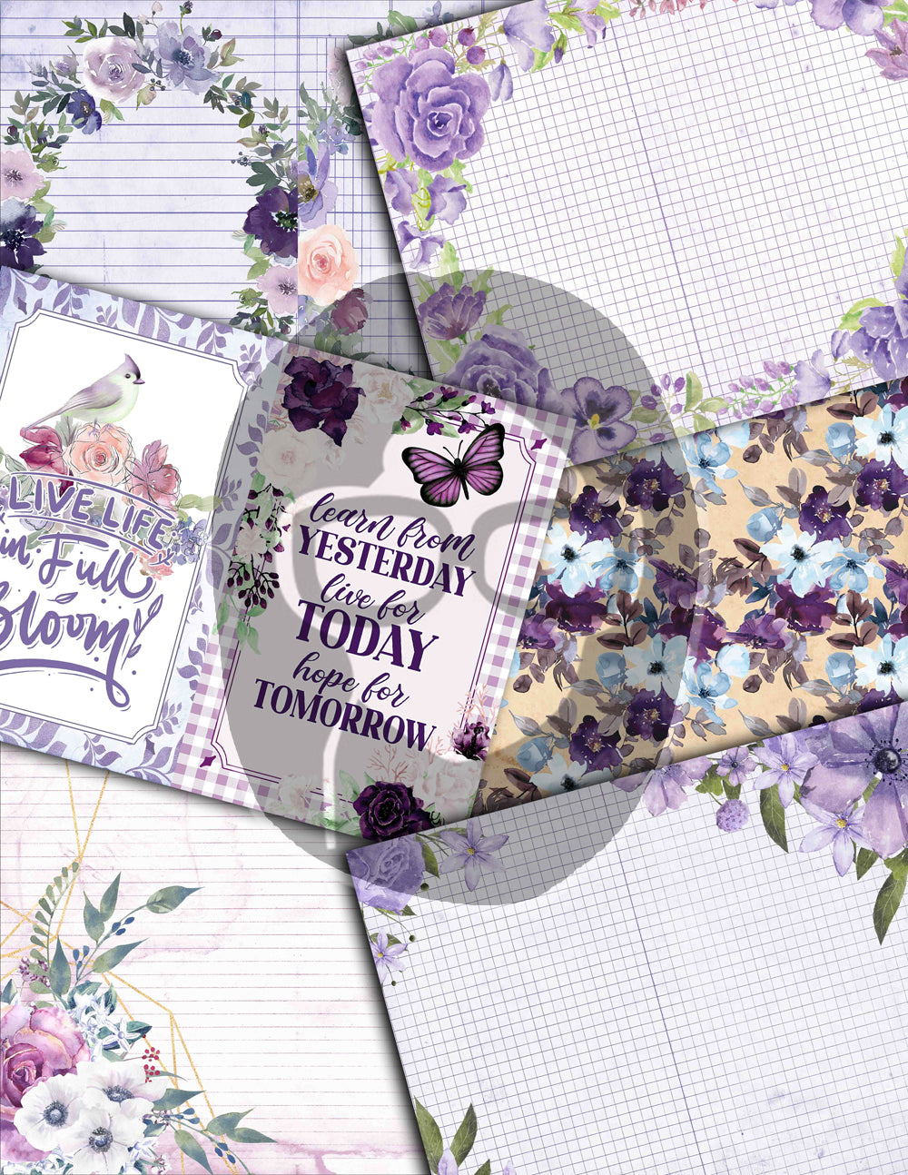Purple Junk Journal Kit, Printable Journal Bundle -40pg Digital Download- Affirmations Kit, Positive Quotes, Journaling Ephemera, For Women