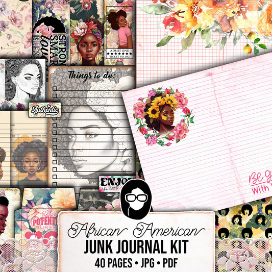 African American Ephemera, Junk Journal Kit -40pg Digital Download- Black History Ephemera, Lined Journal Pages, Scrapbook bundle, Digi Kit
