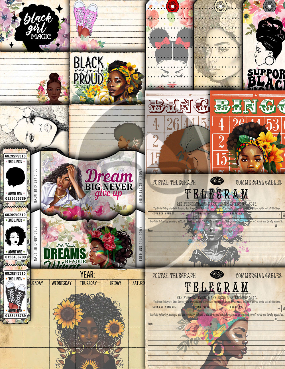 African American Ephemera, Junk Journal Kit -40pg Digital Download- Black History Ephemera, Lined Journal Pages, Scrapbook bundle, Digi Kit