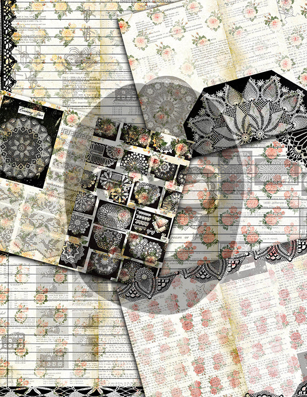 Printable Junk Journal Kit, Vintage Crochet, Bundle #1 -36pg Digital Download- Ephemera Paper Pack, Scrapbook Paper, Granny Chic