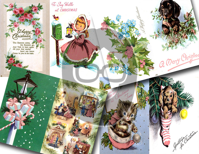 Pink Retro Christmas Vintage Ephemera Set #94 - 30 Pg download - xmas junk journal digital download, holiday ephemera pack, junk journal kit