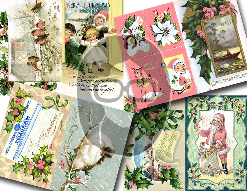 Pink Retro Christmas Vintage Ephemera Set #94 - 30 Pg download - xmas junk journal digital download, holiday ephemera pack, junk journal kit