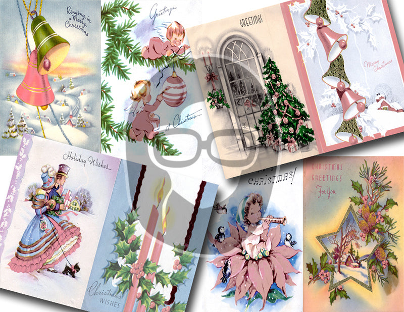 Pink Retro Christmas Vintage Ephemera Set #95 - 30 Pg download - xmas digital download, holiday Santa printable, junk journal kit