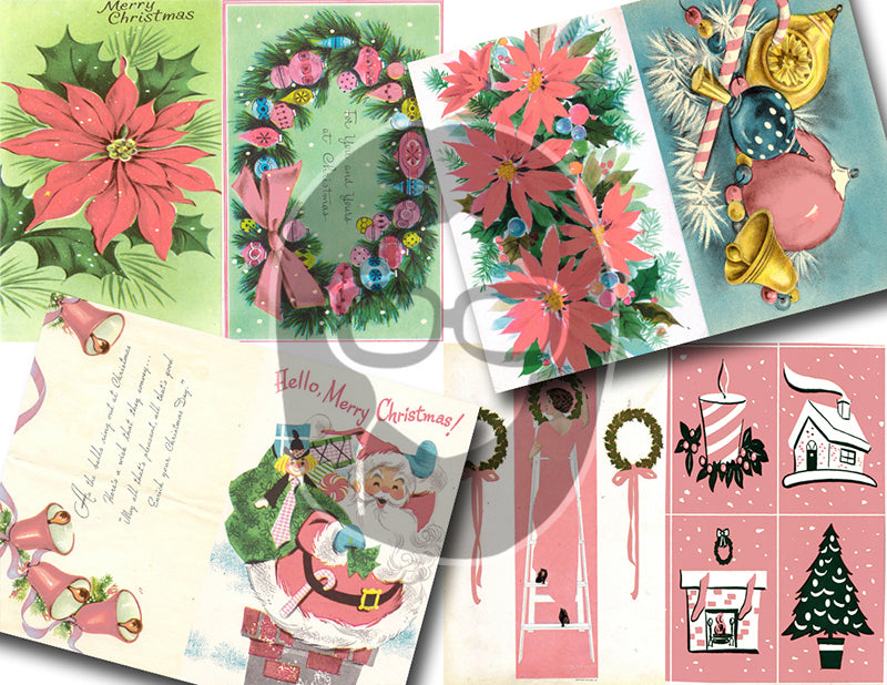 Pink Retro Christmas Vintage Ephemera Set #95 - 30 Pg download - xmas digital download, holiday Santa printable, junk journal kit