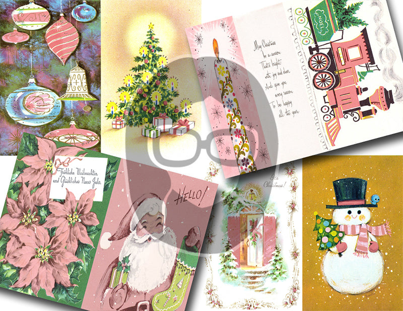 Pink Retro Christmas Vintage Ephemera Set #95 - 30 Pg download - xmas digital download, holiday Santa printable, junk journal kit