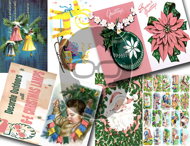 Pink Retro Christmas, Ephemera Paper Pack -30pg Digital Download- Old Fashioned Christmas Ephemera, Printable Vintage Paper, Shabby Chic