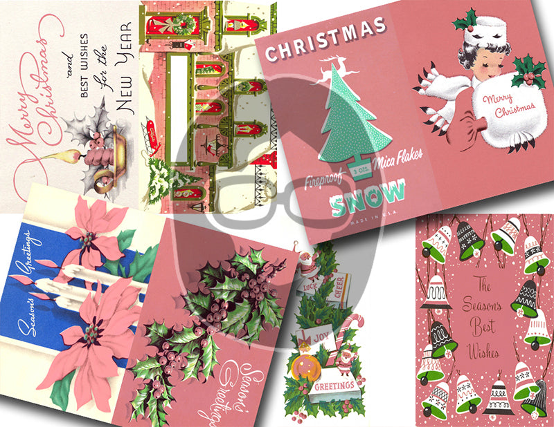 Pink Retro Christmas, Ephemera Paper Pack -30pg Digital Download- Old Fashioned Christmas Ephemera, Printable Vintage Paper, Shabby Chic