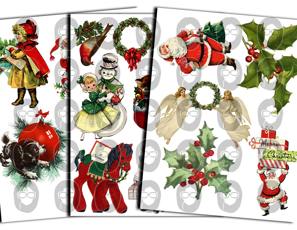 Fussy Cut Christmas Ephemera, Christmas Clipart -30pg Digital Download- Vintage and Retro, Old fashioned Christmas, Ephemera Paper Pack