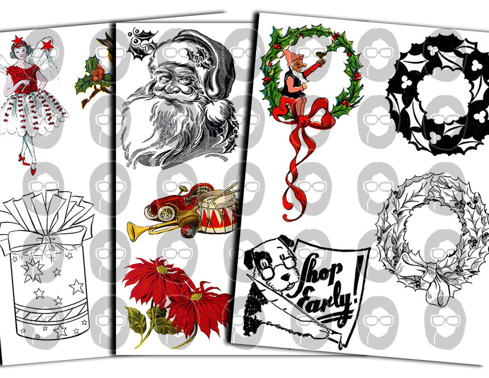 Fussy Cut Christmas Ephemera, Christmas Clipart -30pg Digital Download- Vintage and Retro, Old fashioned Christmas, Ephemera Paper Pack