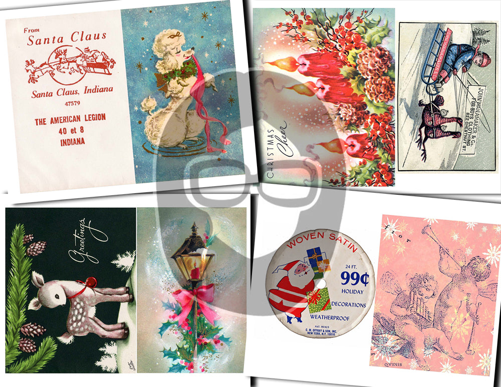 Printable Christmas Ephemera, Junk Journal Pages -30pg Digital Download- Poinsettia bouquet, Retro Santa, Scrapbook Ephemera Pack, Antique