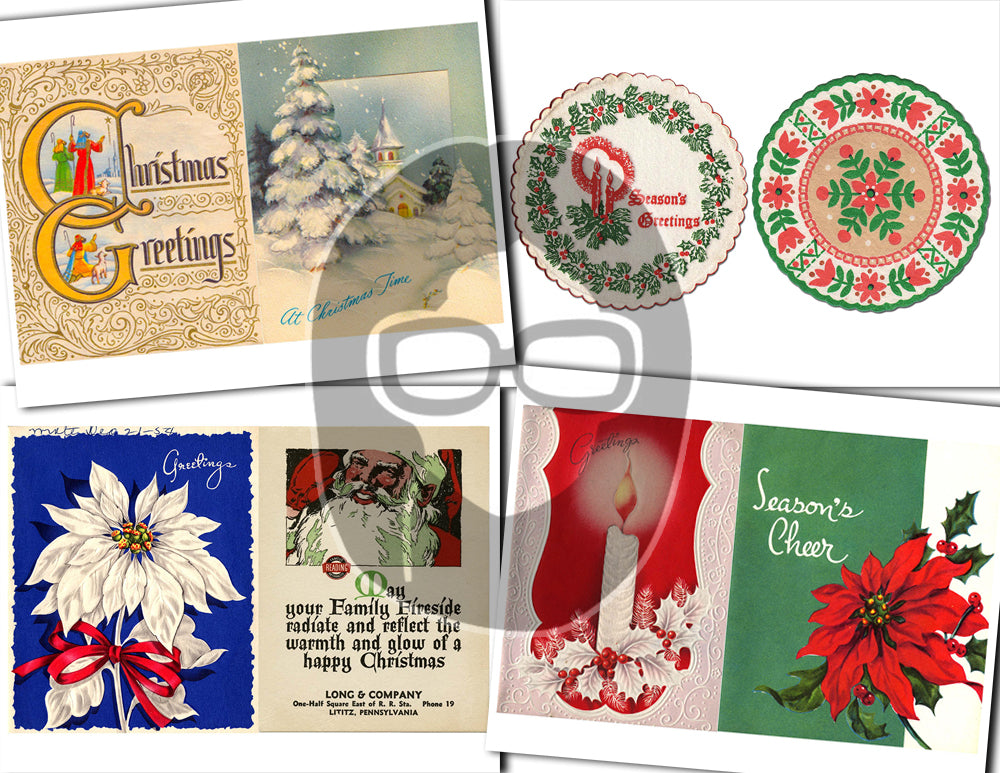 Printable Christmas Ephemera, Junk Journal Pages -30pg Digital Download- Poinsettia bouquet, Retro Santa, Scrapbook Ephemera Pack, Antique